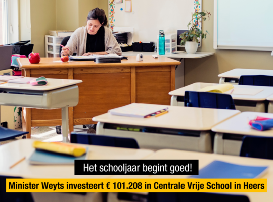 Minister Weyts investeert € 101.208 in Centrale Vrije School in Heers